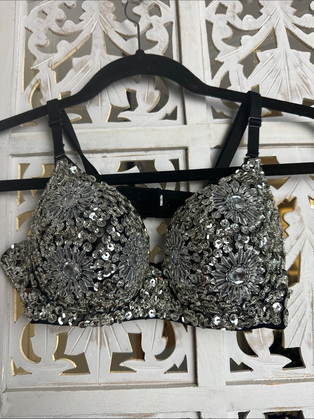 Victoria’s Secret, Embellished Black Sequin Bra - Sparkling Silver Accent
